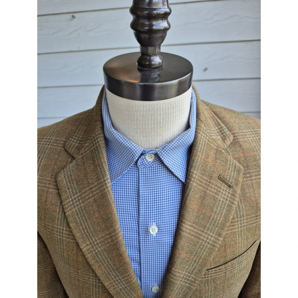 Hart Schaffner‎ Marx Mens Gold Olive Brown Plaid Blazer Sport Coat USA Tan 40 R